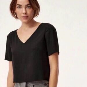 Like new Babaton Black V-Neck Blouse Size M Silky Short Sleeve Top